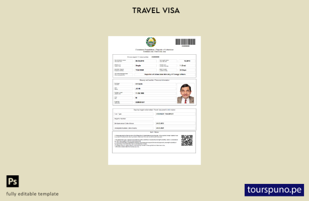 listo para imprimir la visa electrónica de Uzbekistán en plantilla de Word y Pdf